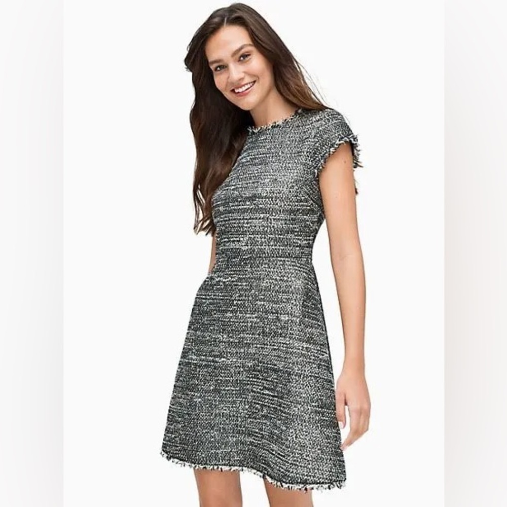 Kate Spade Party Tweed Black and Gold Fit and Flare Mini Dress Size 2
